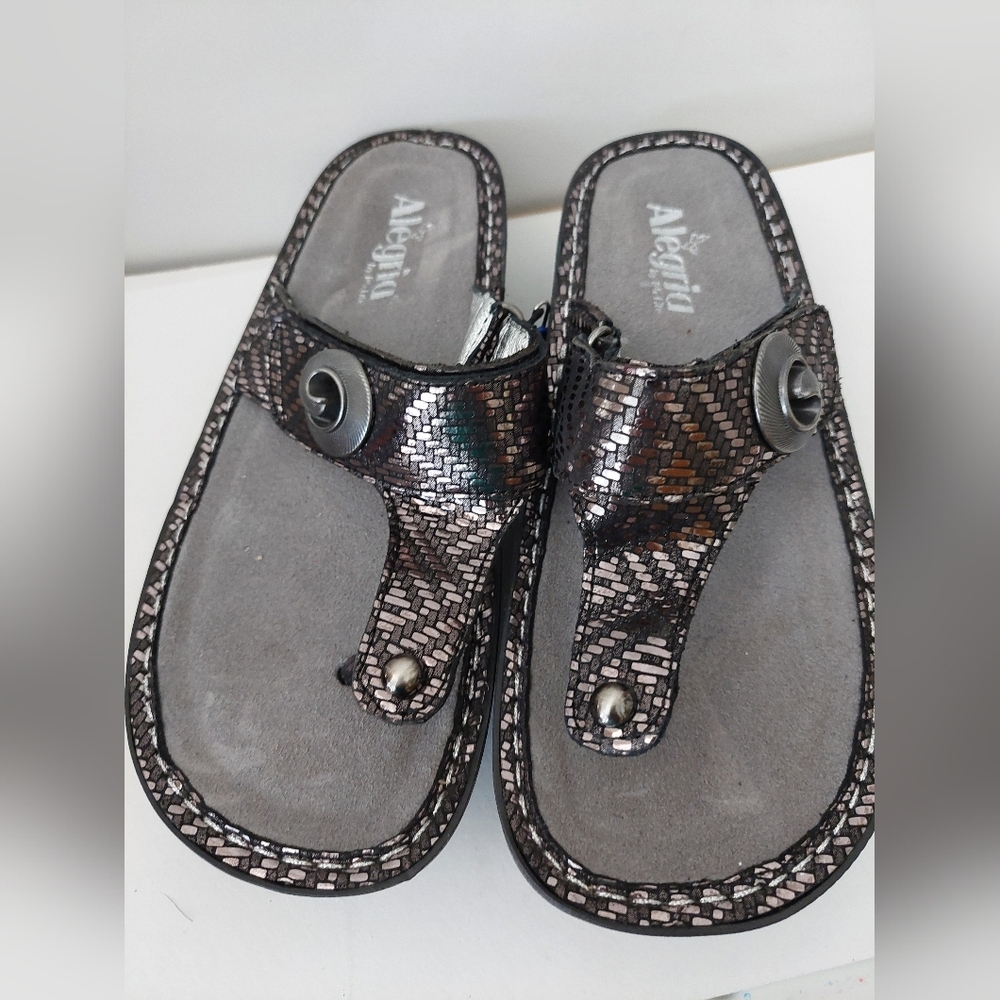 Alegria Black and Silver Woven Sandals